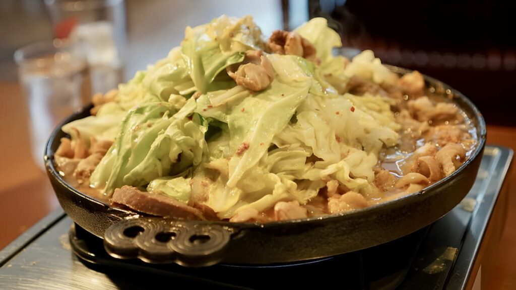 Horumon (Offal Ratwew с капустой) в Hana Chidori в Казуно, Акита