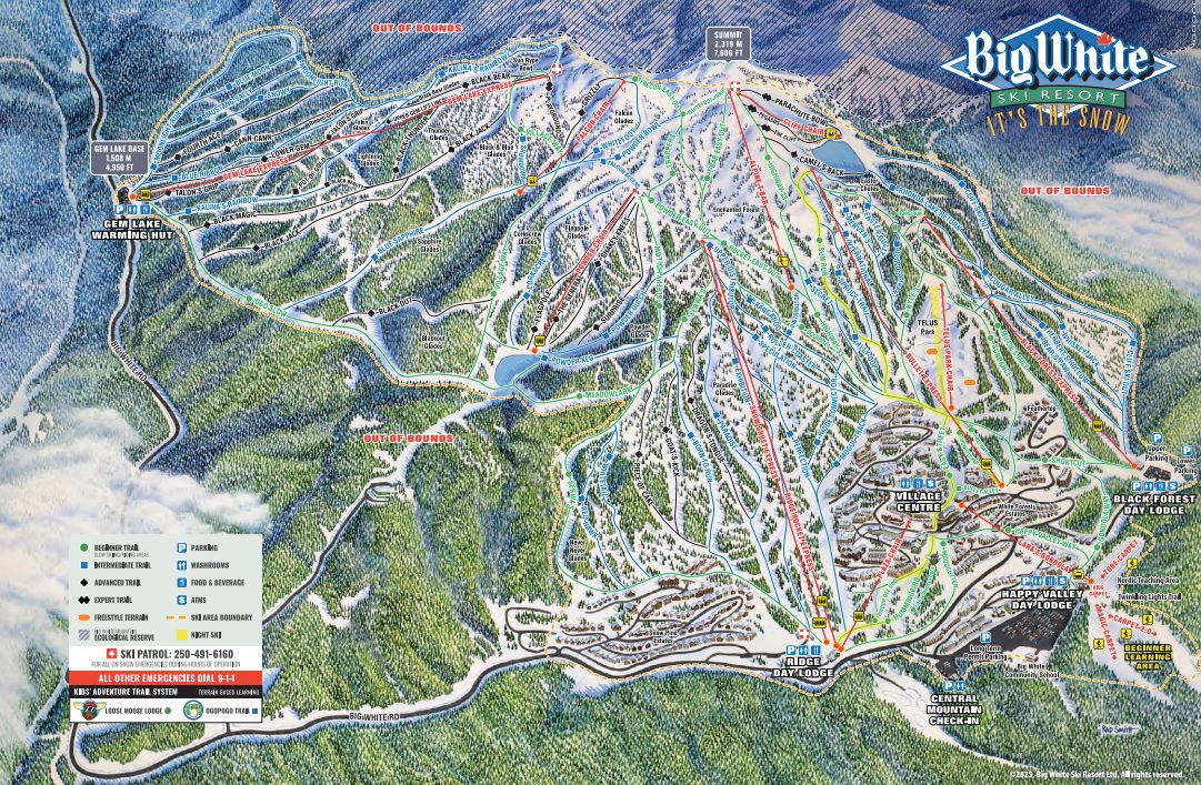 Big White Ski Resort, Британская Колумбия, Канада, показывает одни из лучших лыжных лыж в Северной Америке